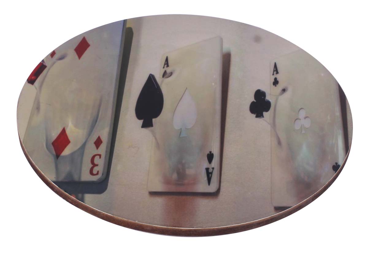 7” Hand-Crafted Trivet in MDF - Hand-Enameled with Playing Cards Art in Cream, Black, Red - Kitchen Essentials / Serve Ware from India - Buy in Bulk Wholesale
